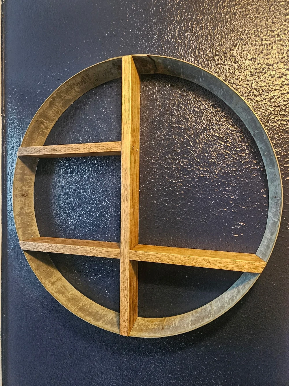 Handmade Round Wood and Metal Wall Shelf